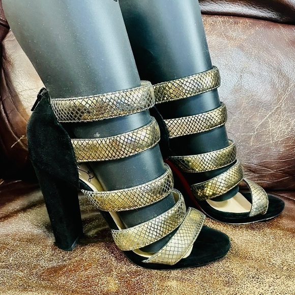 Christian Louboutin Shoes - Christian Louboutin Champaign gold bandage sandals.VeauVelour blockheel EU37.5